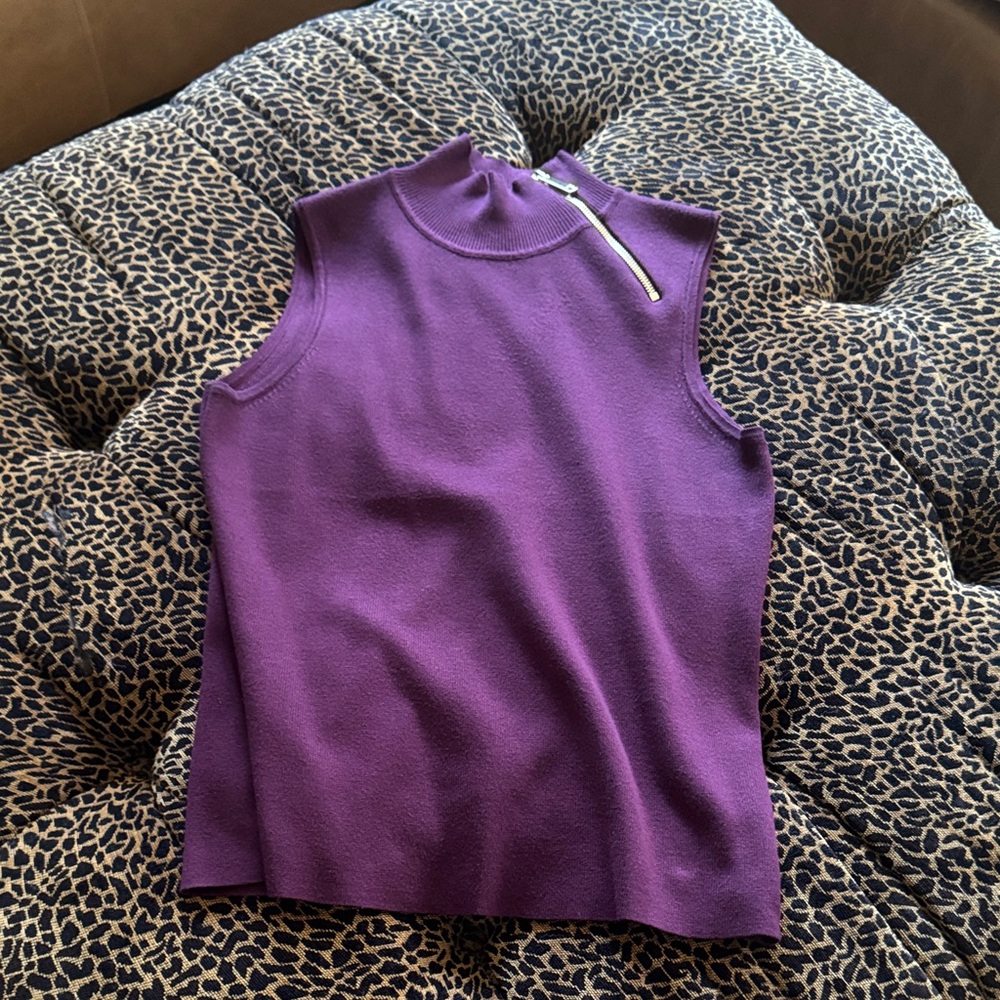 Cable & Gauge Eggplant Mock Sweater with Zipper Detail